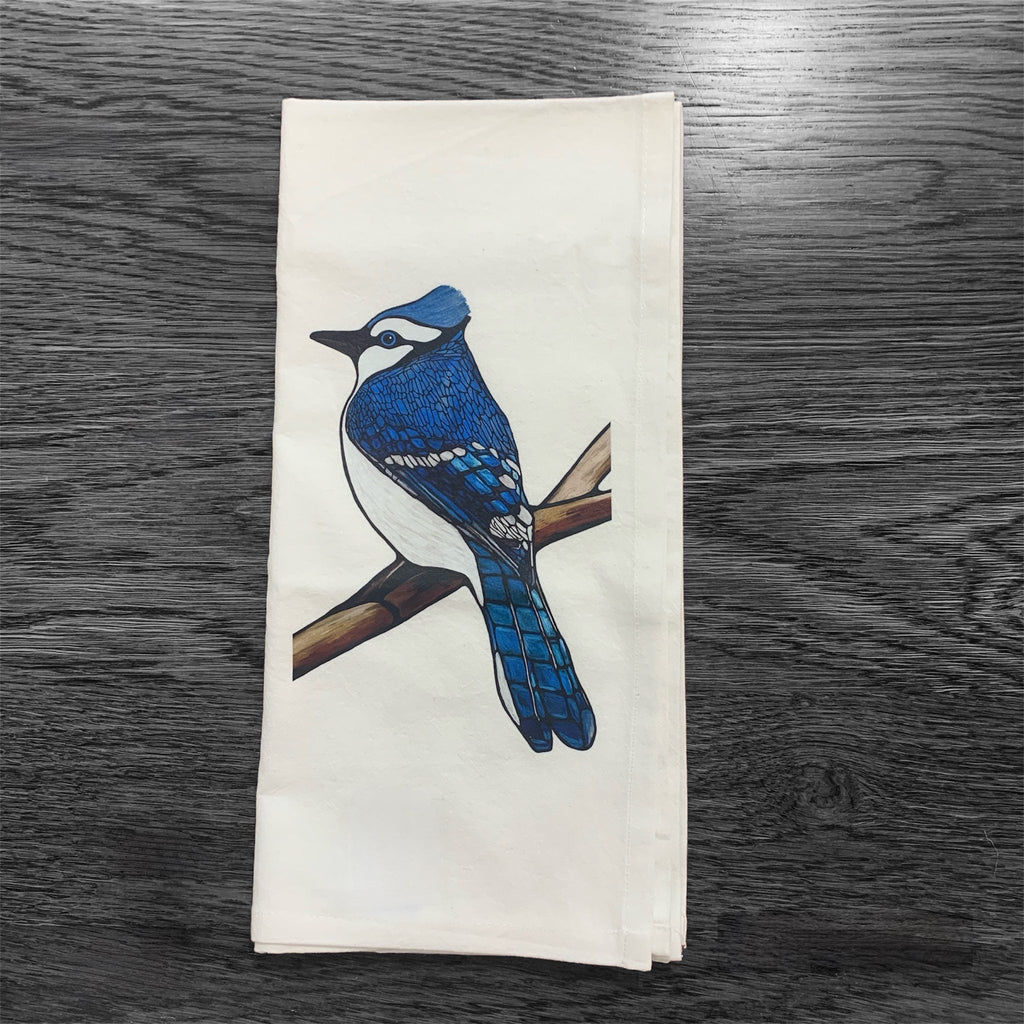 Flour Sack Tea Towel - 100% Organic Cotton - Blue Jay - - Home Decor - Unperfekt-Studios - I Love BJs