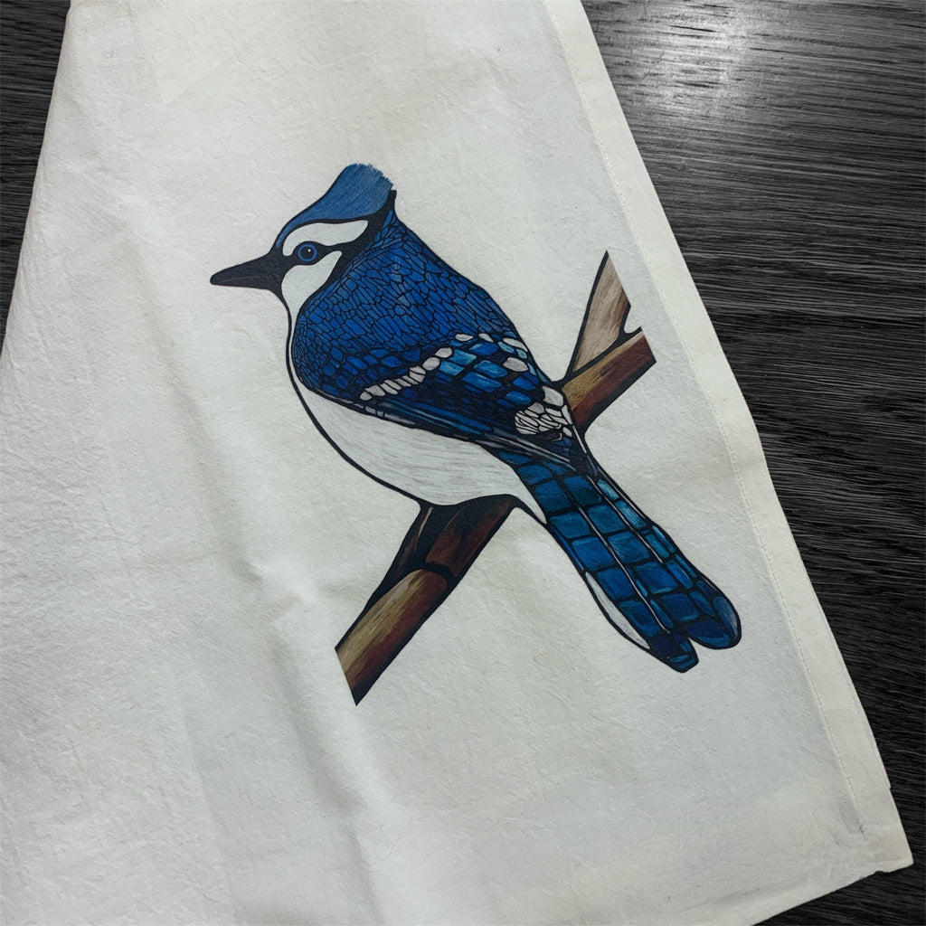 Flour Sack Tea Towel - 100% Organic Cotton - Blue Jay - - Home Decor - Unperfekt-Studios - I Love BJs