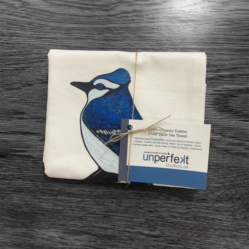 Flour Sack Tea Towel - 100% Organic Cotton - Blue Jay - - Home Decor - Unperfekt-Studios - I Love BJs