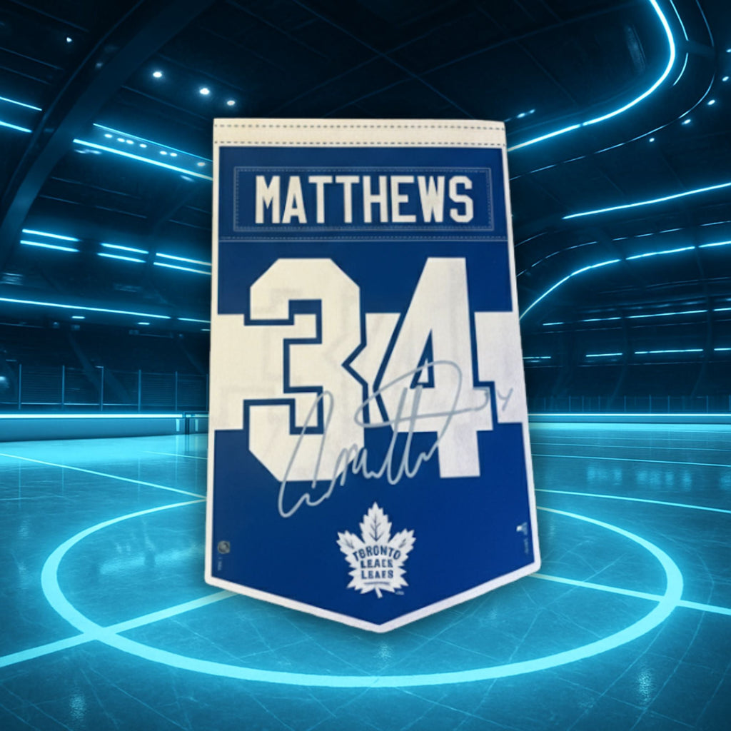 AUSTON MATTHEWS TORONTO MAPLE LEAFS ARENA PENNANT 15X24" - FACSIMILE SIGNATURE - - Arena Banner - Autograph Authentic - I Love BJs