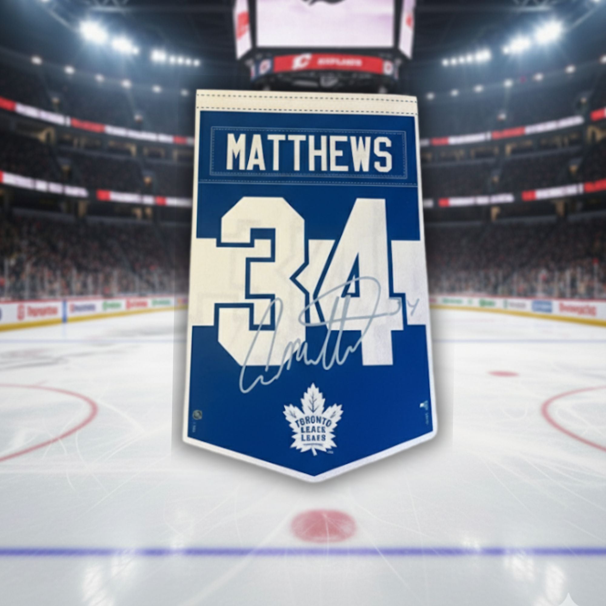 AUSTON MATTHEWS TORONTO MAPLE LEAFS ARENA PENNANT 15X24" - FACSIMILE SIGNATURE - - Arena Banner - Autograph Authentic - I Love BJs