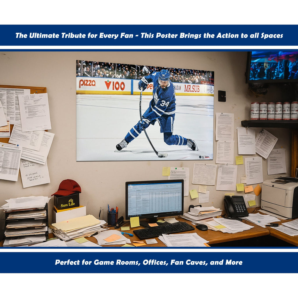AUSTON MATTHEWS SLAPSHOT POSTER PRINT - TORONTO MAPLE LEAFS 34" BY 22" - - Framed Canvas Print - Autograph Authentic - I Love BJs