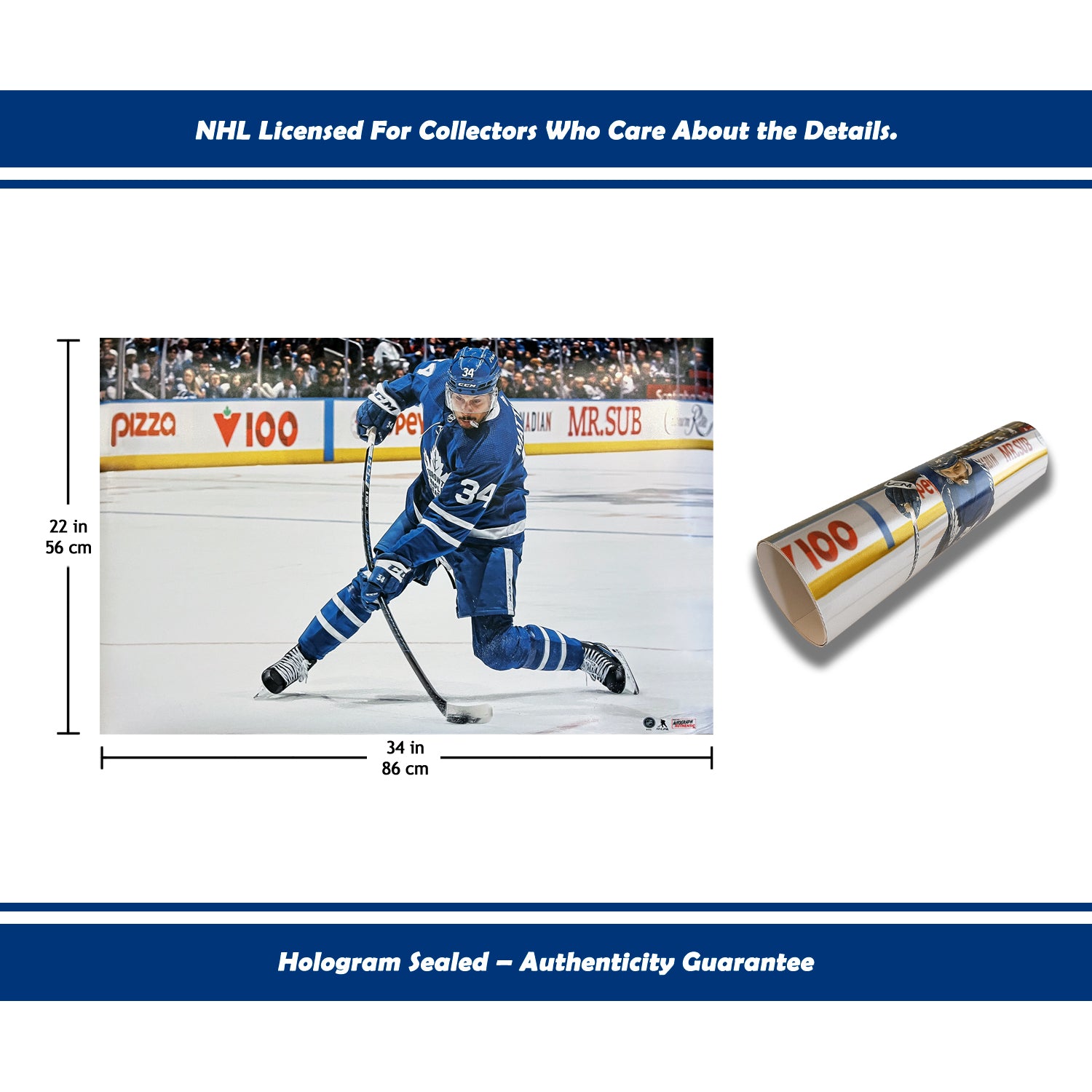 AUSTON MATTHEWS SLAPSHOT POSTER PRINT - TORONTO MAPLE LEAFS 34" BY 22" - - Framed Canvas Print - Autograph Authentic - I Love BJs