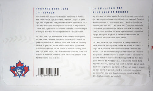 BLUE JAYS DAY OF ISSUE COLLECTIBLE POSTAGE 1992 WORLD SERIES (7" BY 4.5") - - Postage Stamps - Autograph Authentic - I Love BJs