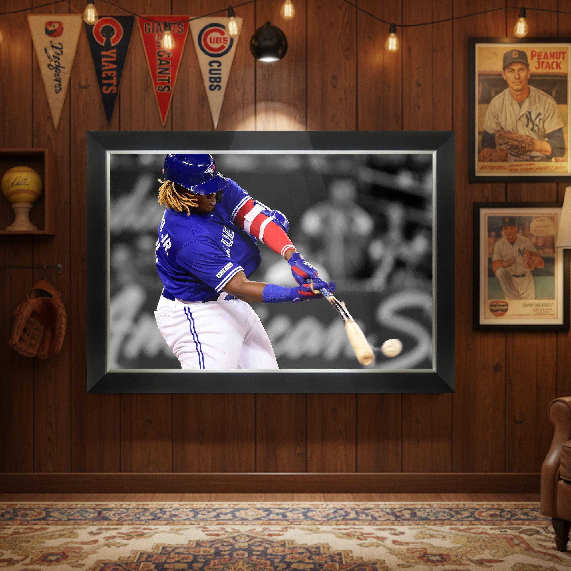Vladimir Guerrero Jr. "Bat Breaking Hit" Framed Canvas - 33.5" x 23.5" - - Framed Canvas Print - Autograph Authentic - I Love BJs